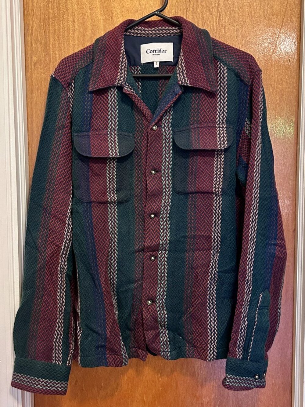 Corridor red and navy herringbone button down loop collar work shirt men’s small